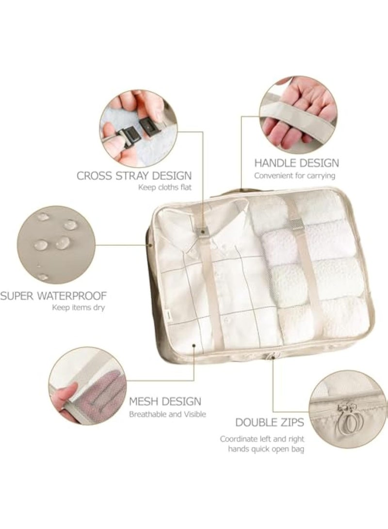 Arabest 6 Set Packing Cubes for Travel, Luggage Organizers with Shoe & Toiletry Bags, Lightweight Suitcase Organizer for Carry-On, Washable Laundry Bags (Beige) - Image 2
