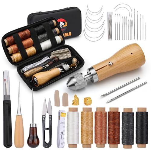 QMNNMA 40pcs Sewing Awl Kit with Bag, Portable Awl Tool Stitching with Instructions, Speedy Stitcher Sewing Awl Kit for DIY Leather Sewing Repair Craft - Image 1