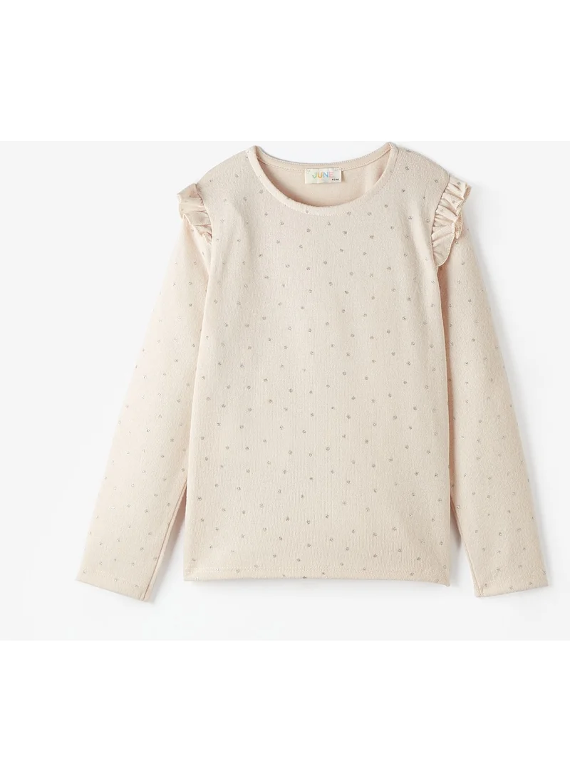 جون Child Girls Glitter Printed Soft Textured Ruffle Blouse