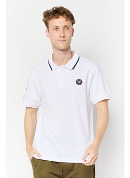 Men Regular Fit Brand Logo Short Sleeves Polo Shirt, White