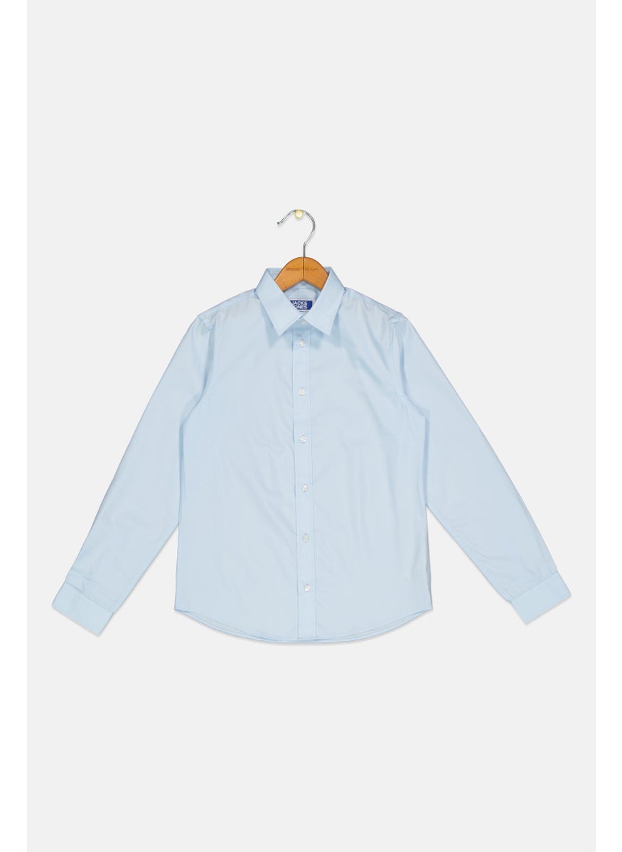 Jack Jones Kids Boy Regular Fit Plain Long Sleeve Casual Shirts, Light Blue  - Image 1