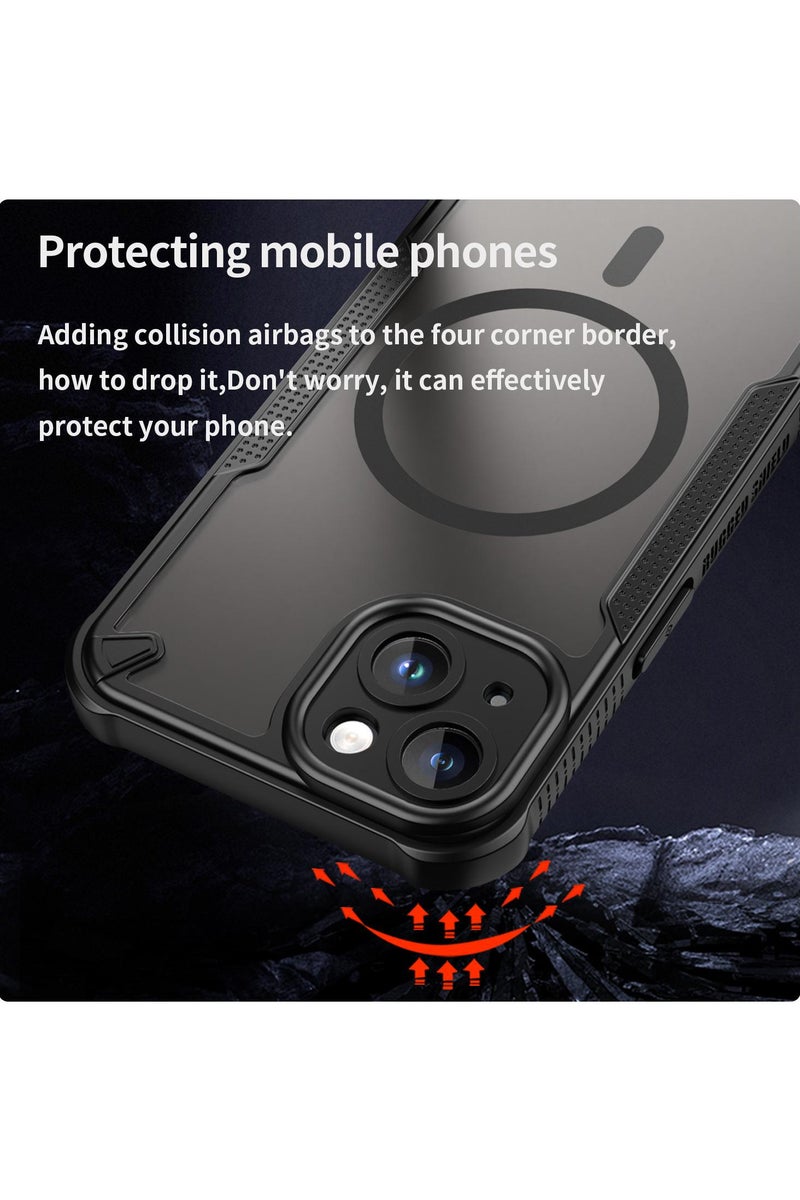 غطاء حمايه لهاتف ايفون 13 جراب ارمور مغناطيسي ياتي بحواف مرتفعة حول الشاشة وعدسة الكاميرا تساعد على منع الخدوش - أسود - Image 4