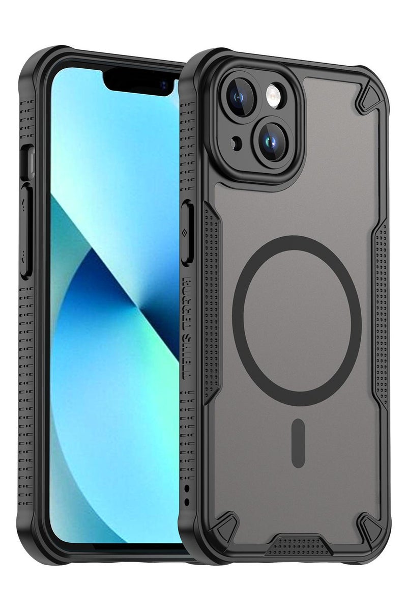 غطاء حمايه لهاتف ايفون 13 جراب ارمور مغناطيسي ياتي بحواف مرتفعة حول الشاشة وعدسة الكاميرا تساعد على منع الخدوش - أسود - Image 1