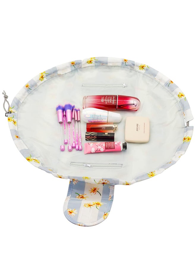 MARGOUN Make up Bag Drawstring Travel Cosmetic Bag Round Magic Toiletry Beauty Kit Pouch Flowering Multicolour - Image 4