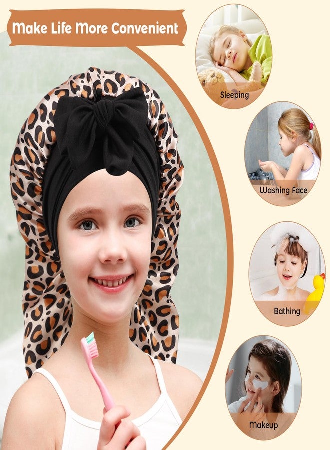 Erinnmy 1 Pcs Long Kids Bonnets for Girls,Soft Kid Hair Bonnet,Double Layer Reversible Silk Bonnet Child Sleeping Cap with Tie Band,Long Satin Bonnet Night Hats for Kids Curly Hair Braids(Leopard) - Image 4