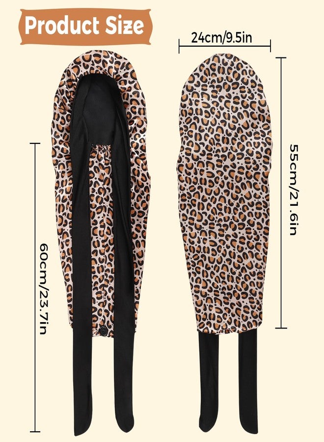 Erinnmy 1 Pcs Long Kids Bonnets for Girls,Soft Kid Hair Bonnet,Double Layer Reversible Silk Bonnet Child Sleeping Cap with Tie Band,Long Satin Bonnet Night Hats for Kids Curly Hair Braids(Leopard) - Image 2