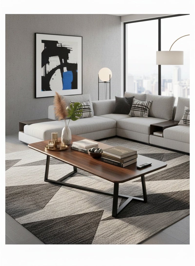 طاولة قهوة مستطيلة بأرجل بإطار فولاذي وسطح مكتب كبير أنيق-EI-204 - Image 1