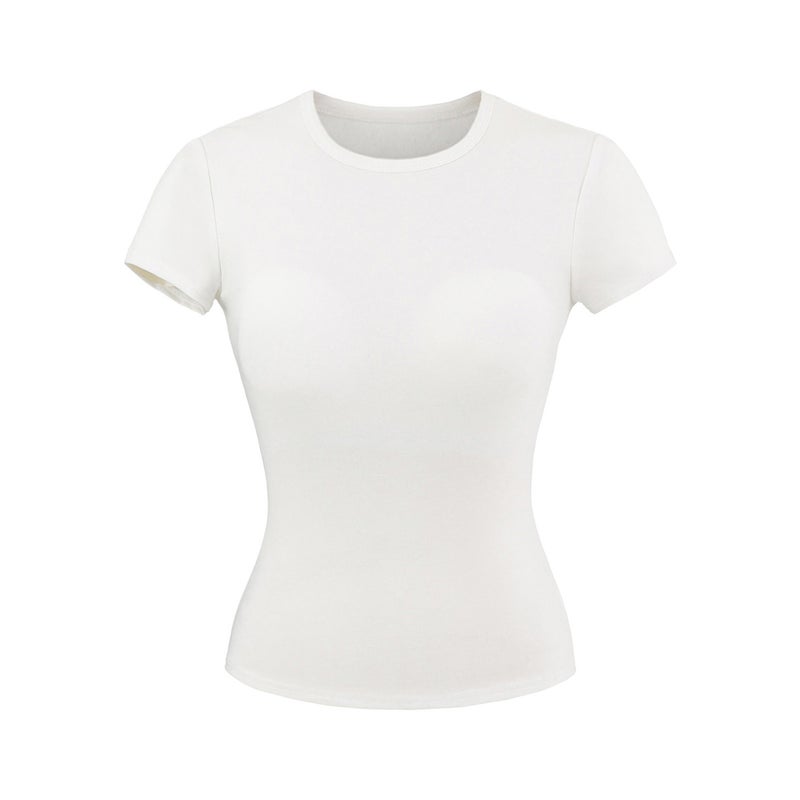 Girl Small Round Tie Chest Pad Short-Sleeved Top Summer Tencel Lyocell Slim Slim Short T-Shirt - Image 1