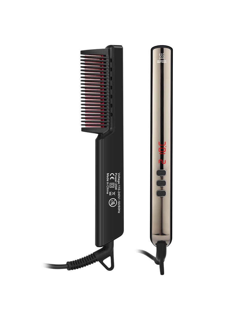 Y&D Hair Straightener Brush 2 in 1 Beard and Straightening Comb 60s Ceramic PTC Heating with 6 Temperature Anti Scald Design for Women Men All Type  - Image 1