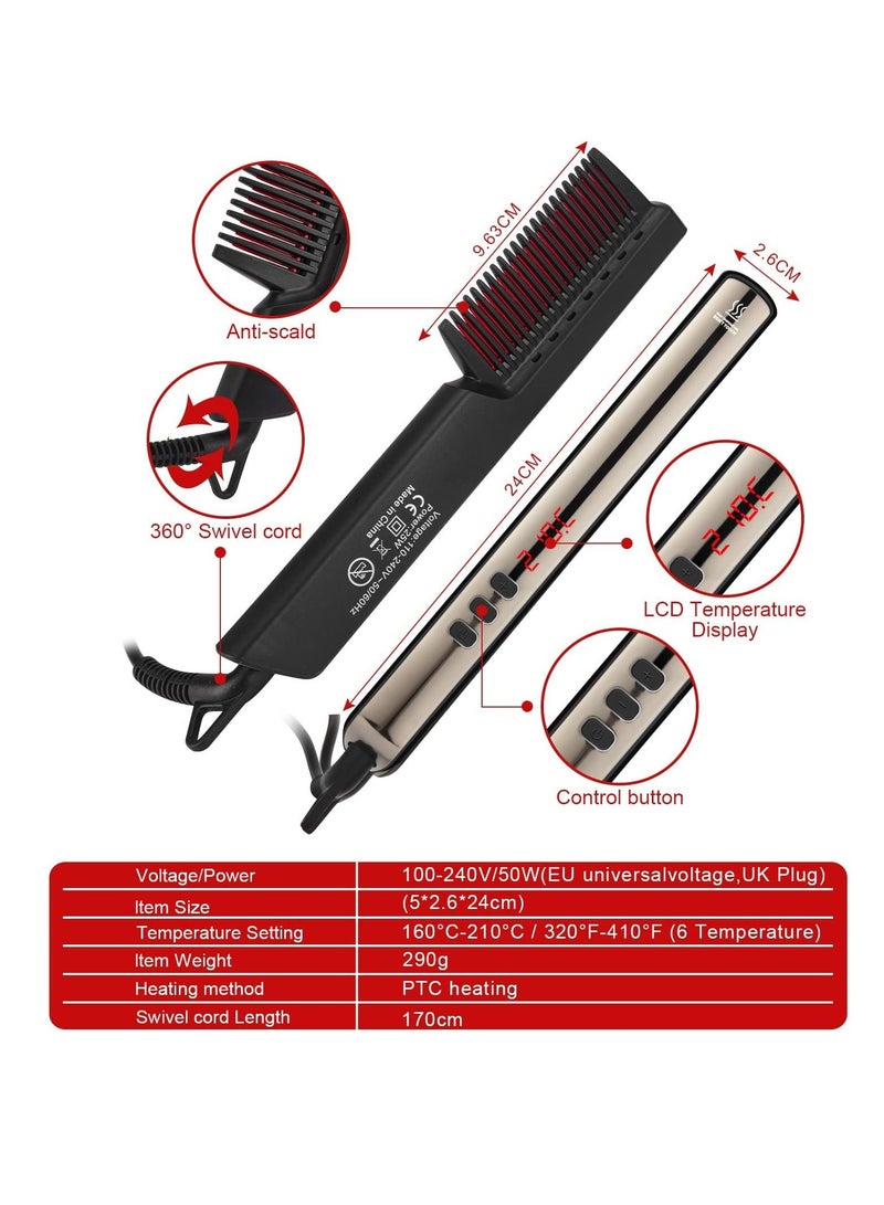 Y&D Hair Straightener Brush 2 in 1 Beard and Straightening Comb 60s Ceramic PTC Heating with 6 Temperature Anti Scald Design for Women Men All Type  - Image 5