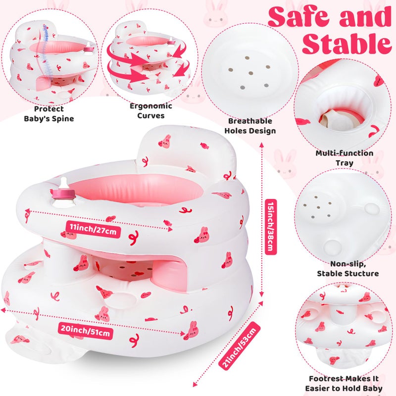 CandyHome Inflatable Baby Seat for 3-36 Months, Baby Seats for Infants for Sitting Up with Back Support Built in Air Pump, Surround Sit Me Up Floor Seat for Baby Chair for Learning Sit, Feeding (Rabbit) - Image 2