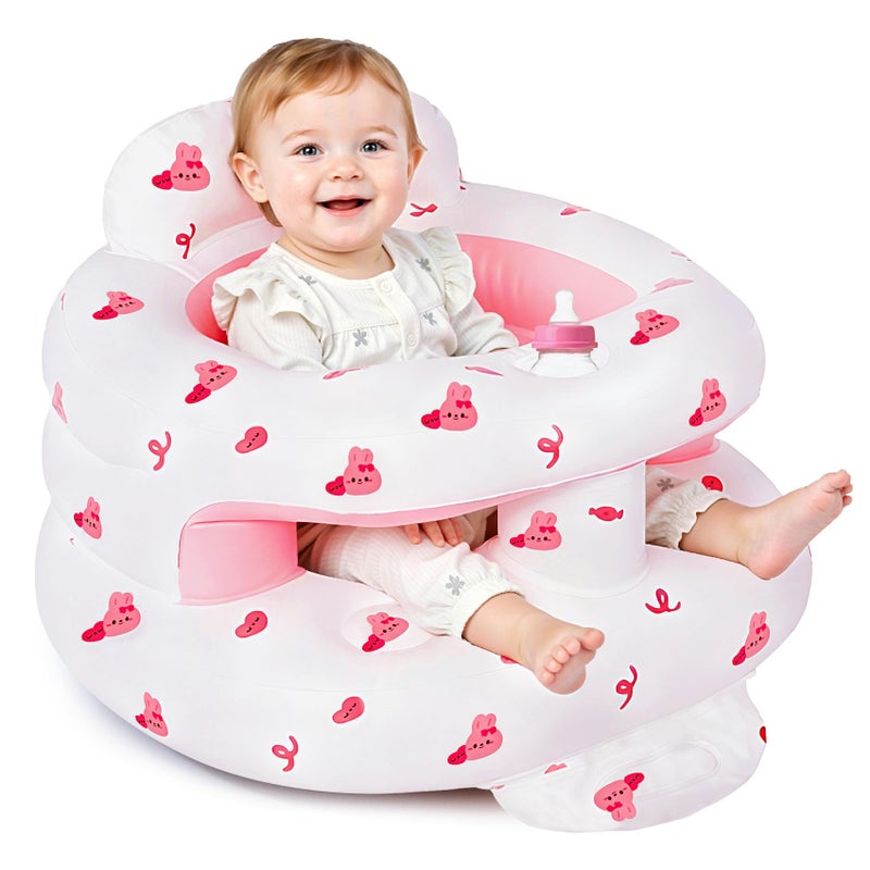 CandyHome Inflatable Baby Seat for 3-36 Months, Baby Seats for Infants for Sitting Up with Back Support Built in Air Pump, Surround Sit Me Up Floor Seat for Baby Chair for Learning Sit, Feeding (Rabbit) - Image 1