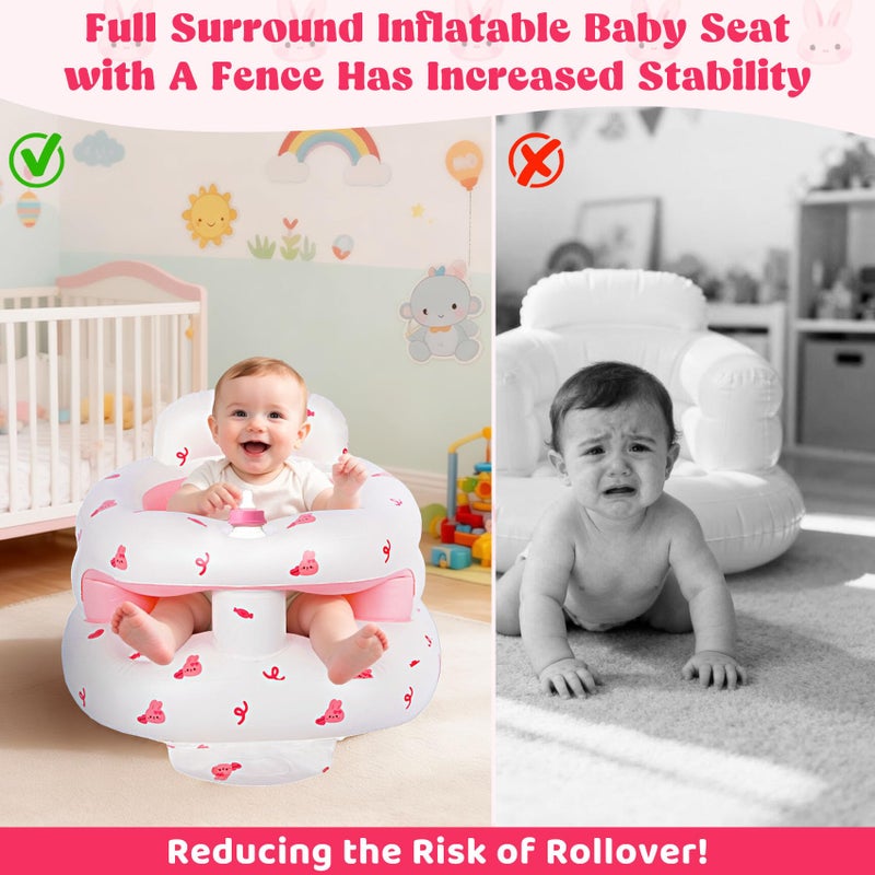 CandyHome Inflatable Baby Seat for 3-36 Months, Baby Seats for Infants for Sitting Up with Back Support Built in Air Pump, Surround Sit Me Up Floor Seat for Baby Chair for Learning Sit, Feeding (Rabbit) - Image 3