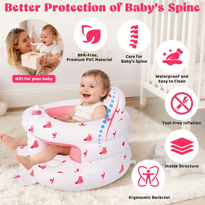 CandyHome Inflatable Baby Seat for 3-36 Months, Baby Seats for Infants for Sitting Up with Back Support Built in Air Pump, Surround Sit Me Up Floor Seat for Baby Chair for Learning Sit, Feeding (Rabbit) - Image 4