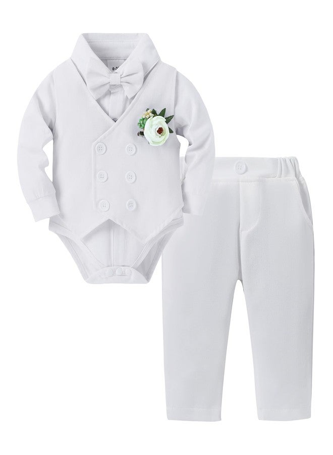 DISAUR Baby Boy Fall Outfit White Dress Skirts Vest Pants Set Infant Thanksgiving Outfit Boy 3 Months 6 Months - Image 1