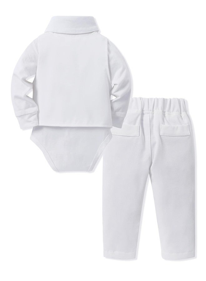 DISAUR Baby Boy Fall Outfit White Dress Skirts Vest Pants Set Infant Thanksgiving Outfit Boy 3 Months 6 Months - Image 2