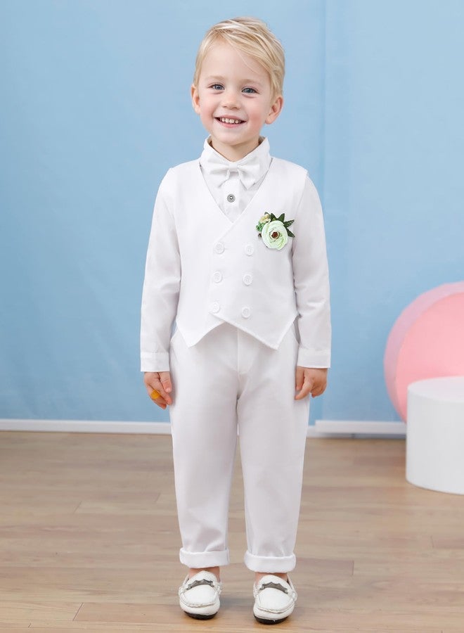 DISAUR Baby Boy Fall Outfit White Dress Skirts Vest Pants Set Infant Thanksgiving Outfit Boy 3 Months 6 Months - Image 4