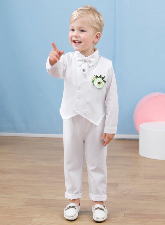DISAUR Baby Boy Fall Outfit White Dress Skirts Vest Pants Set Infant Thanksgiving Outfit Boy 3 Months 6 Months - Image 3