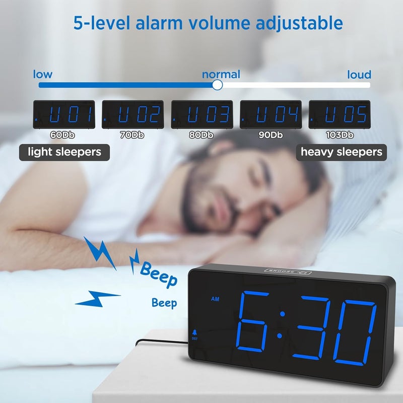 Peakeep Digital Alarm Clock for Bedroom Bedside, Loud Alarm Clock for Heavy Sleepers, Large Big LED Numbers for Seniors, Battery Backup Plug in Electric Clock with USB Charger (Blue) - Image 4