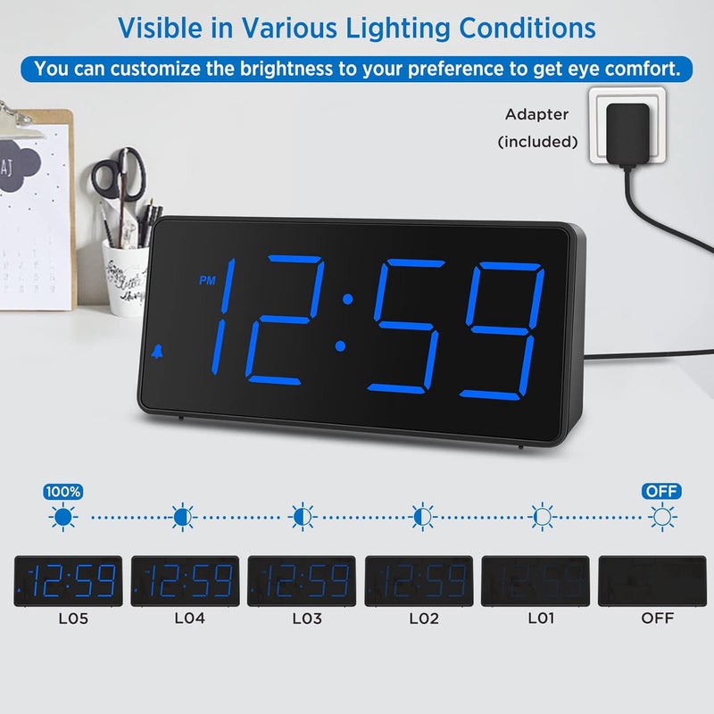 Peakeep Digital Alarm Clock for Bedroom Bedside, Loud Alarm Clock for Heavy Sleepers, Large Big LED Numbers for Seniors, Battery Backup Plug in Electric Clock with USB Charger (Blue) - Image 3