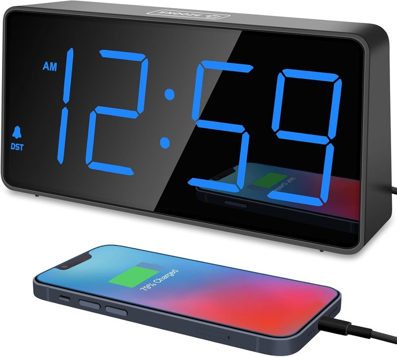 Peakeep Digital Alarm Clock for Bedroom Bedside, Loud Alarm Clock for Heavy Sleepers, Large Big LED Numbers for Seniors, Battery Backup Plug in Electric Clock with USB Charger (Blue) - Image 1