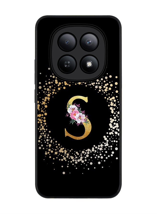 For Xiaomi Redmi Note 15 5G / Poco M8 Case,Slim fit Camera Protection, Shockproof Thin Phone cover  - Custom Monogram Floral - S ( Black )