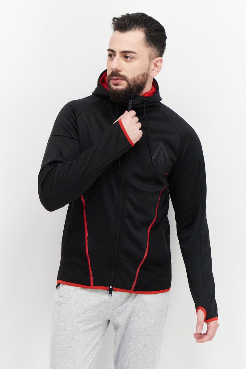 DIFUZED سويت شيرت رجالي بأكمام طويلة مع طباعة جرافيك وغطاء رأس، مجموعة سوداء - Image 1