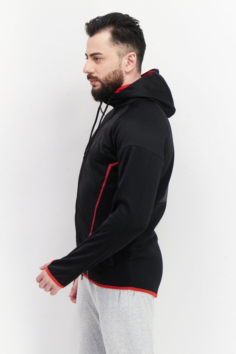 DIFUZED سويت شيرت رجالي بأكمام طويلة مع طباعة جرافيك وغطاء رأس، مجموعة سوداء - Image 2