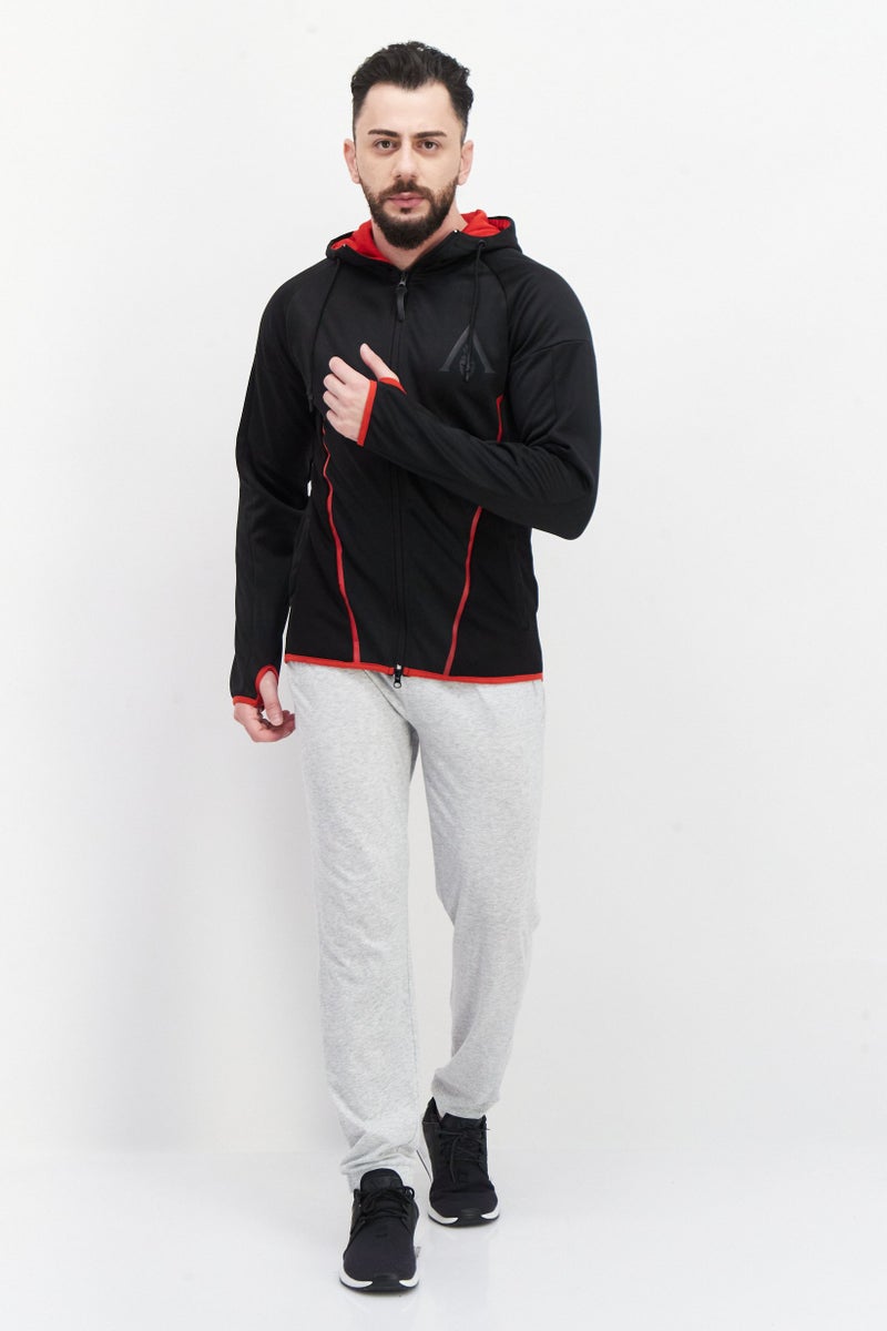 DIFUZED سويت شيرت رجالي بأكمام طويلة مع طباعة جرافيك وغطاء رأس، مجموعة سوداء - Image 4