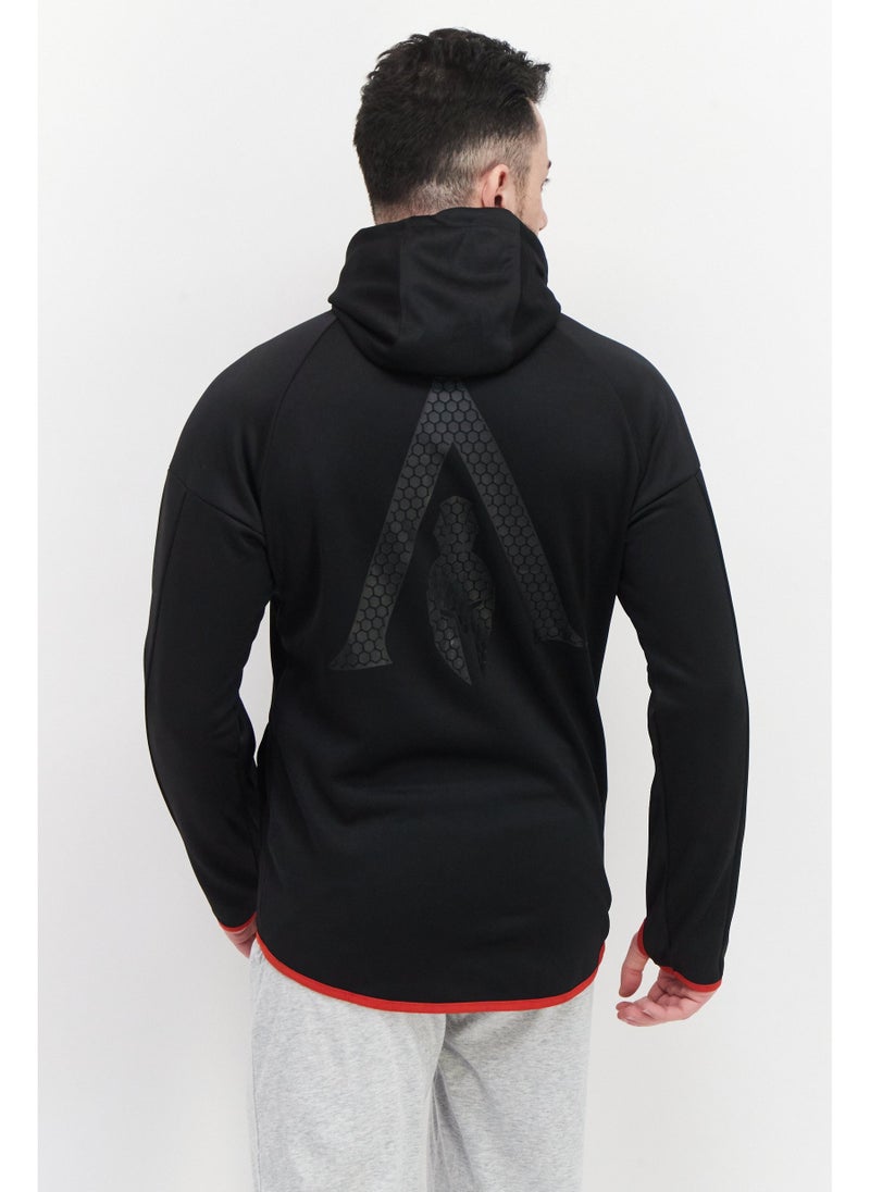 DIFUZED سويت شيرت رجالي بأكمام طويلة مع طباعة جرافيك وغطاء رأس، مجموعة سوداء - Image 5