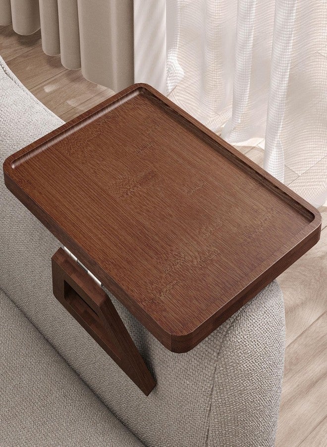 Danfoxer Couch Arm Tray,Bamboo Folding Sofa Tray,Sofa Armrest Tray Clip-On Couch Desk for Drinks,Snacks,Phone,Remote Control（Brown） - Image 1