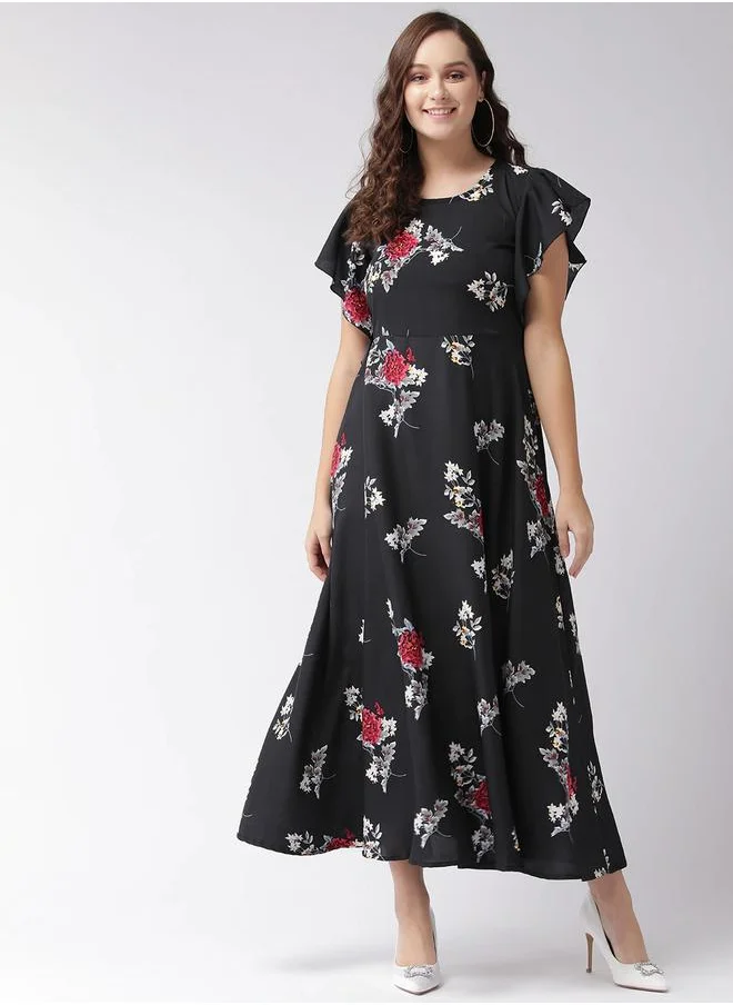U&F Floral Print A-Line Maxi Dress with Frill Sleeves by Styli