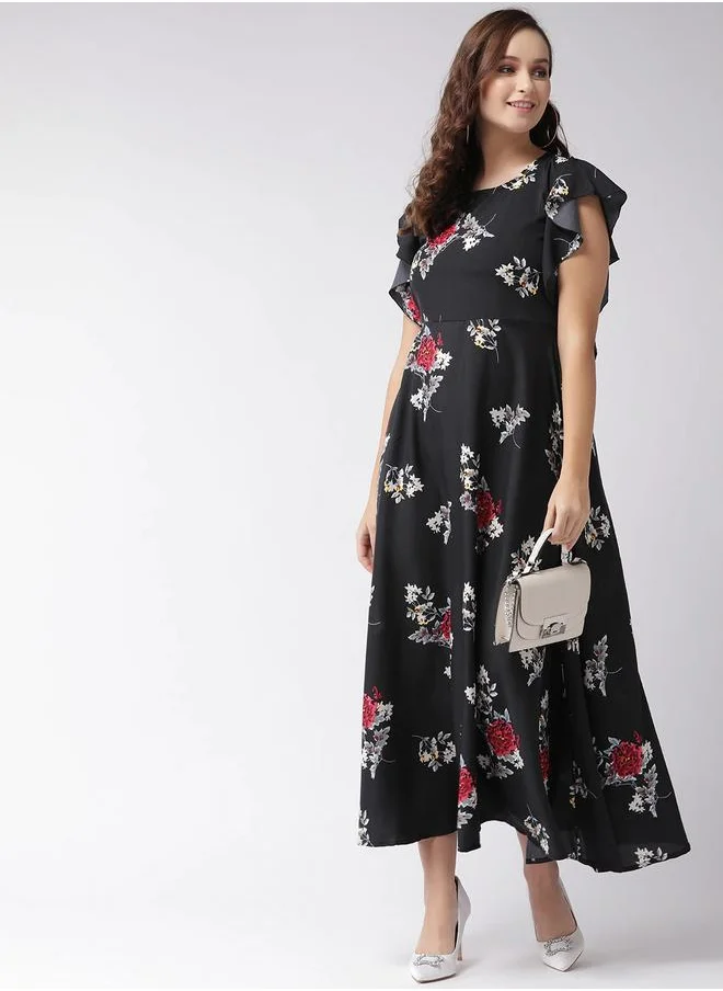 U&F Floral Print A-Line Maxi Dress with Frill Sleeves by Styli