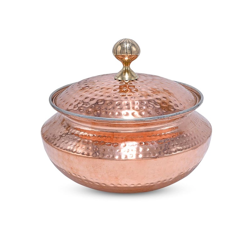 Artarium Artarium Hammered Copper Handi Tin Coated with Lid 100 Pure Copper Degchi Biryani Handi Heavy Copper Handi for Cooking Serving Copper Utensils for Kitchen Copper Degchi 45 Liter  - Image 1