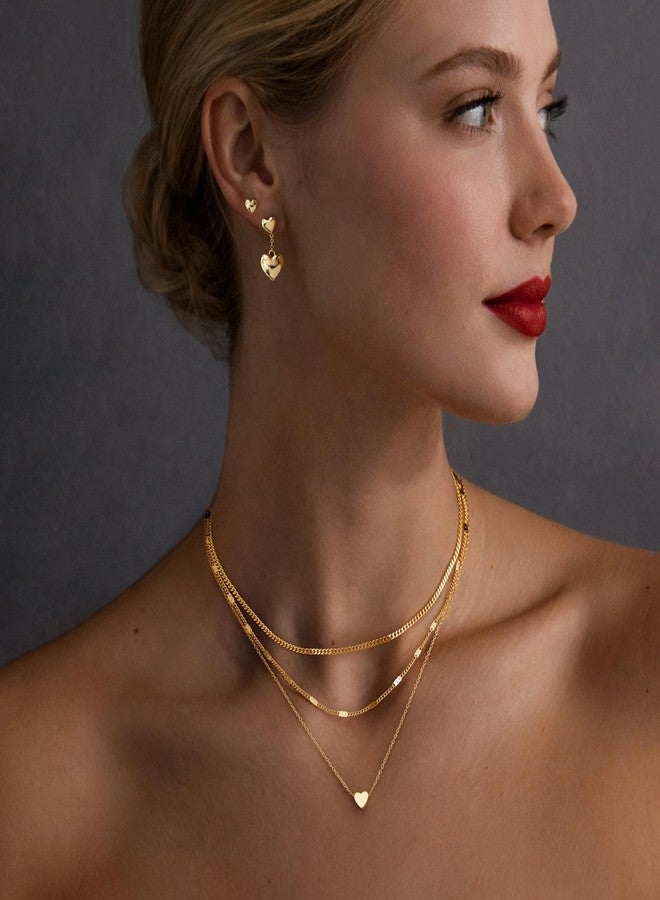 Poxtex Layered Gold Necklaces for Women, Stackable Dainty 14K Gold Silver Plated Trendy Circle Paperclip Chain Pendant Choker Necklace,Simpl Diamond Cross Bow Jewelry Set Gifts for Women, Brass, No - Image 3