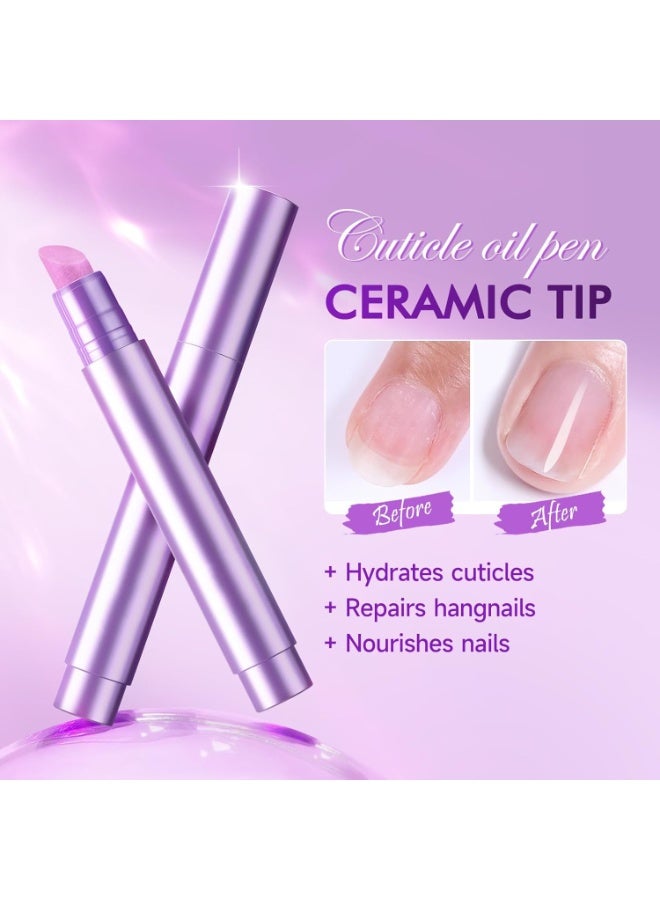 Azonee قلم زيت بشرة 3 في 1 بطرف سيراميك، علاج للأظافر المتشققة، الأظافر الجافة والتالفة، مزيل ودافع للبشرة، قلم للعناية بالأظافر - Image 2
