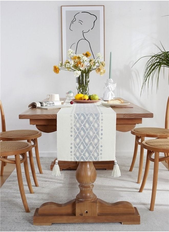 MIXDE Woven Table Runner Rustic Table Runners Modern Farmhouse Style Vintage Rustic Table Runner with Tassels for Dresser Bridal Shower Home Dining Table Decor  - Image 1