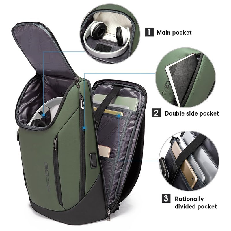 BANGE Business Smart Backpack Waterproof fit 15.6 Inch Laptop Backpack with USB Charging Port,Travel Durable Backpack (Green(two Pocket) - Image 2