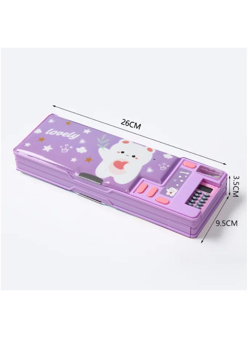 Upgrade Pop Up Multifunction Pencil Case for Kids, with Calculator Sharpener Cute School Supplies Multifunction Stationery Organizer Space Gift for Kids Teens Purple - Image 2