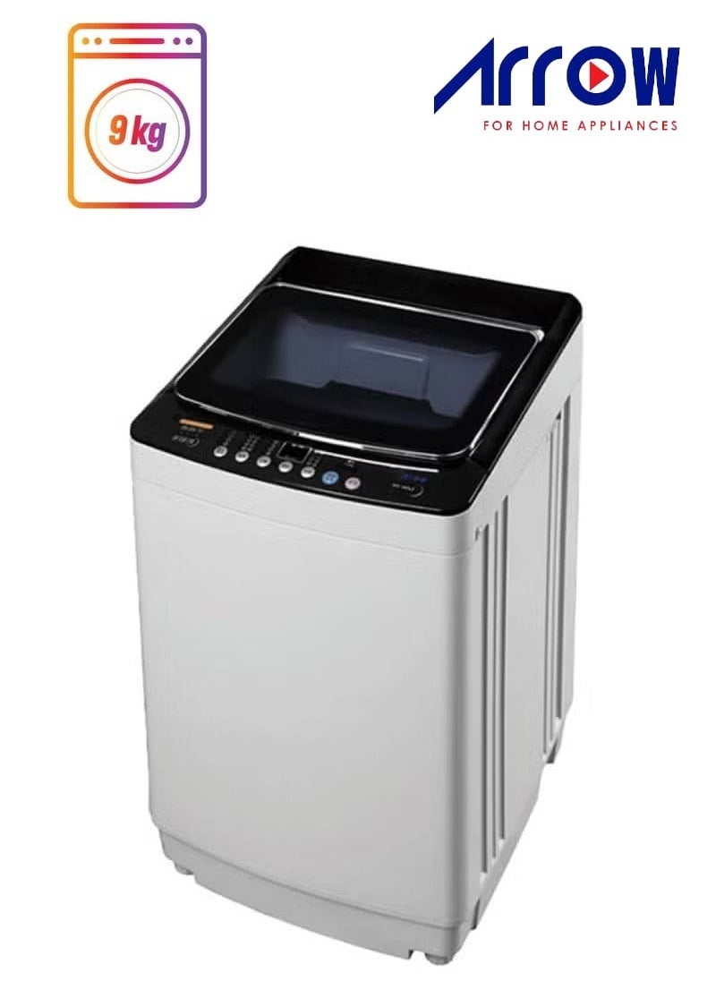 Arrow 9KG Top Loading Fully Automatic Washing Machine, Light Grey, 8 Programs, LED Display, Fuzzy Control, Child Lock, Tempered Glass Lid, Aluminum Motor | Model No: RO-10TLT  - Image 1