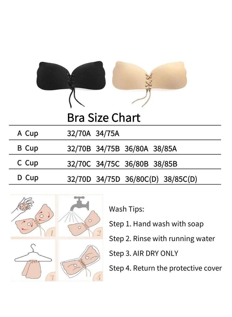 SUNSAR 2 Pairs Push Up Sticky Bra, Adhesive Invisible Backless Strapless Bra with Drawstring Reusable Invisible Silicone Bras - Image 2