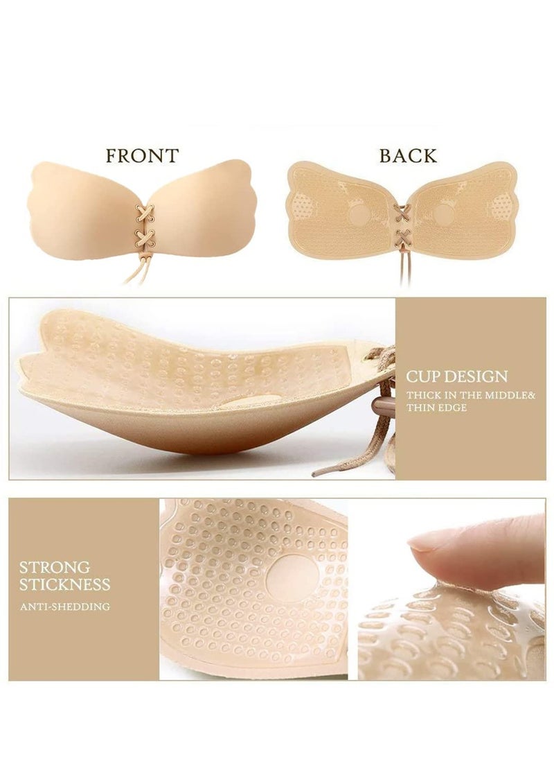 SUNSAR 2 Pairs Push Up Sticky Bra, Adhesive Invisible Backless Strapless Bra with Drawstring Reusable Invisible Silicone Bras - Image 3