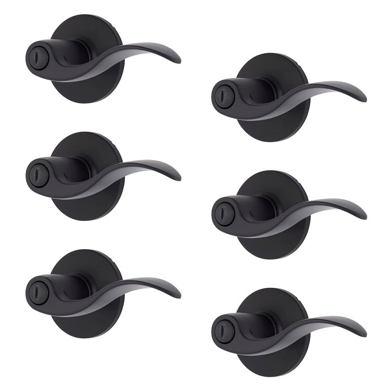 BRINKS 6Pack Matte Black Transitional Bedroom Privacy Wave Door Handle Privacy 6 Pack Matte Black Bed and Bath Wave Door Lever