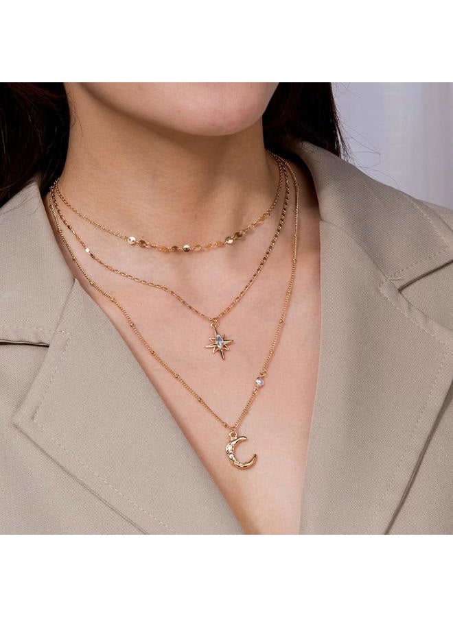 FXmimior Boho Simple Gold Moon and Star Sequins Layered Necklace Dainty Pearls Chain Moon Pendant Long Necklaces Jewelry for Women - Image 3