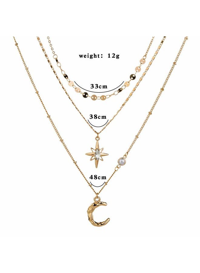 FXmimior Boho Simple Gold Moon and Star Sequins Layered Necklace Dainty Pearls Chain Moon Pendant Long Necklaces Jewelry for Women - Image 5