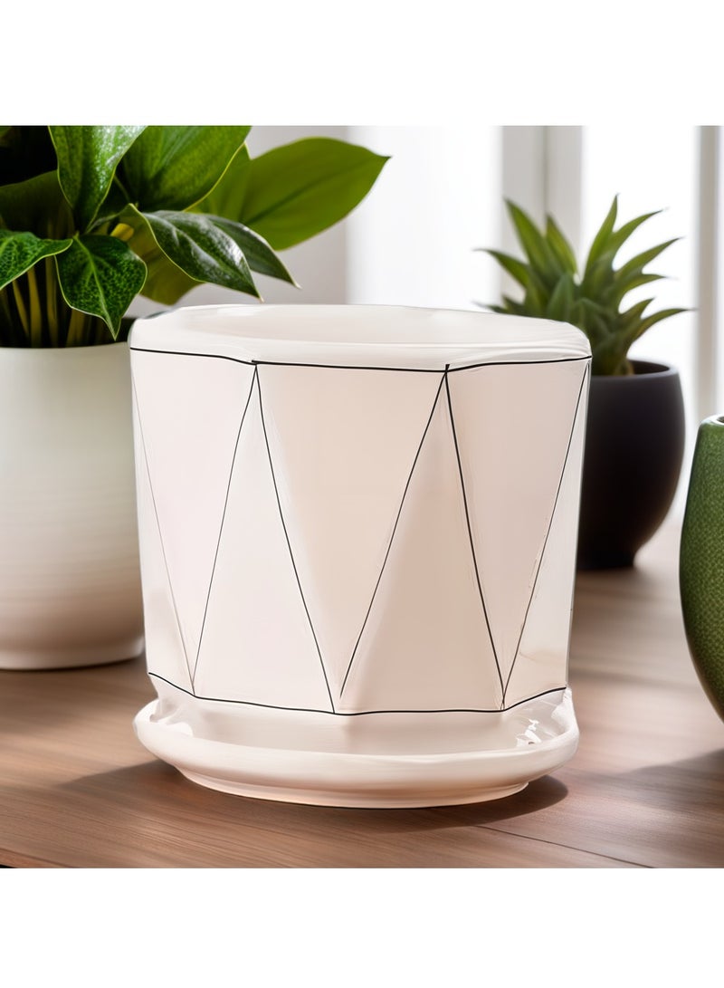 ڤسيل24 وعاء نباتات عصارية من السيراميك الأبيض مع قاعدة وفتحة تصريف، أحجام مختلفة، وعاء سيراميك للحديقة للاستخدام الداخلي والخارجي - Image 1