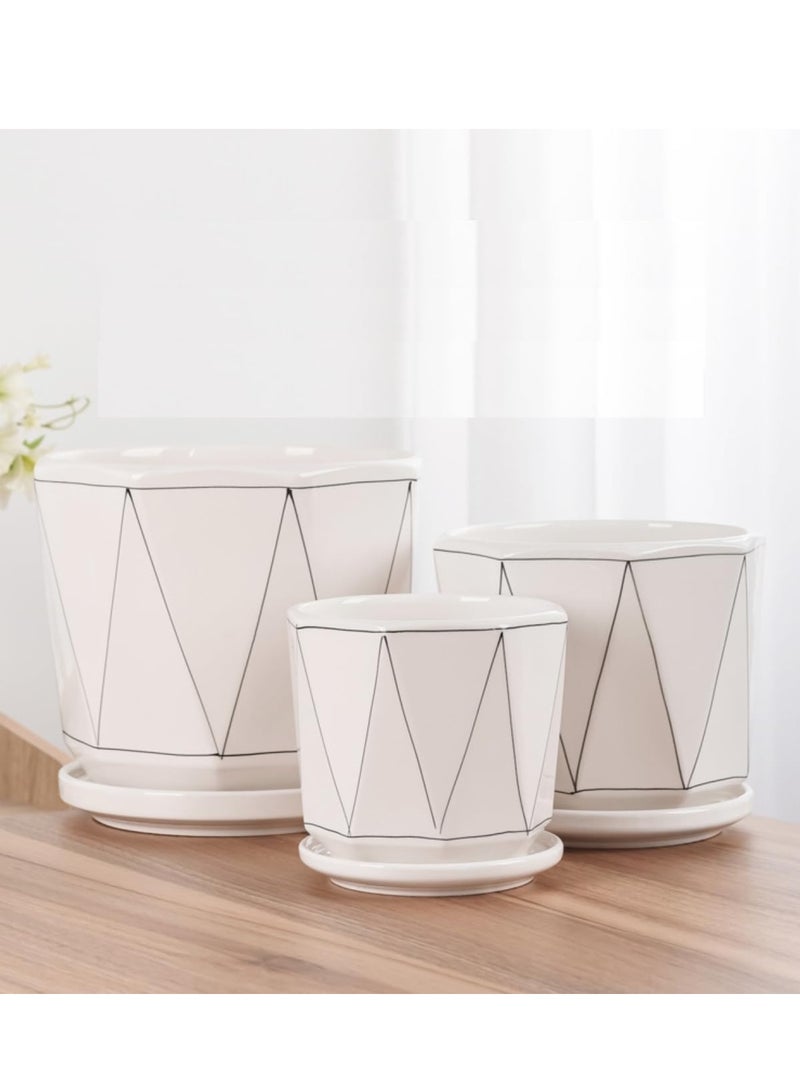 ڤسيل24 وعاء نباتات عصارية من السيراميك الأبيض مع قاعدة وفتحة تصريف، أحجام مختلفة، وعاء سيراميك للحديقة للاستخدام الداخلي والخارجي - Image 2