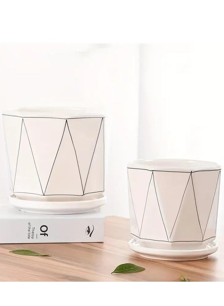 ڤسيل24 وعاء نباتات عصارية من السيراميك الأبيض مع قاعدة وفتحة تصريف، أحجام مختلفة، وعاء سيراميك للحديقة للاستخدام الداخلي والخارجي - Image 4