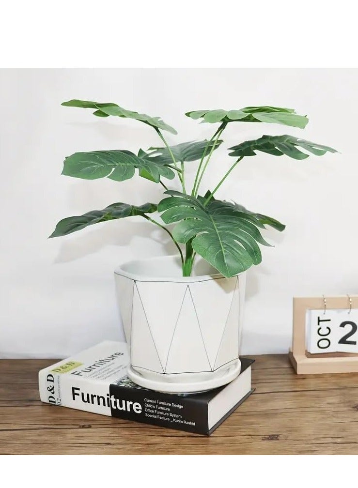 ڤسيل24 وعاء نباتات عصارية من السيراميك الأبيض مع قاعدة وفتحة تصريف، أحجام مختلفة، وعاء سيراميك للحديقة للاستخدام الداخلي والخارجي - Image 5