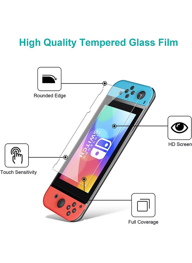 2 Pack Screen Protector Compatible with Nintendo Switch 9H Hardness Tempered Glass Protective Film Scratch Resistant Anti-Fingerprint Crystal Clear for Nintendo Switch